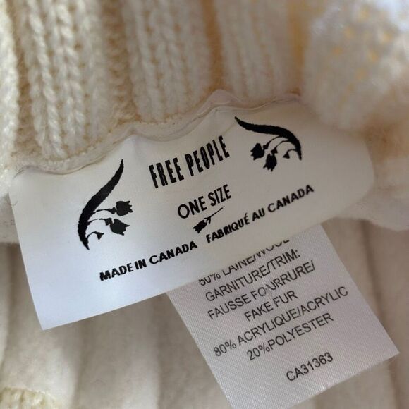 Free people orbit Pom beanie ivory cream ribbed wool blend